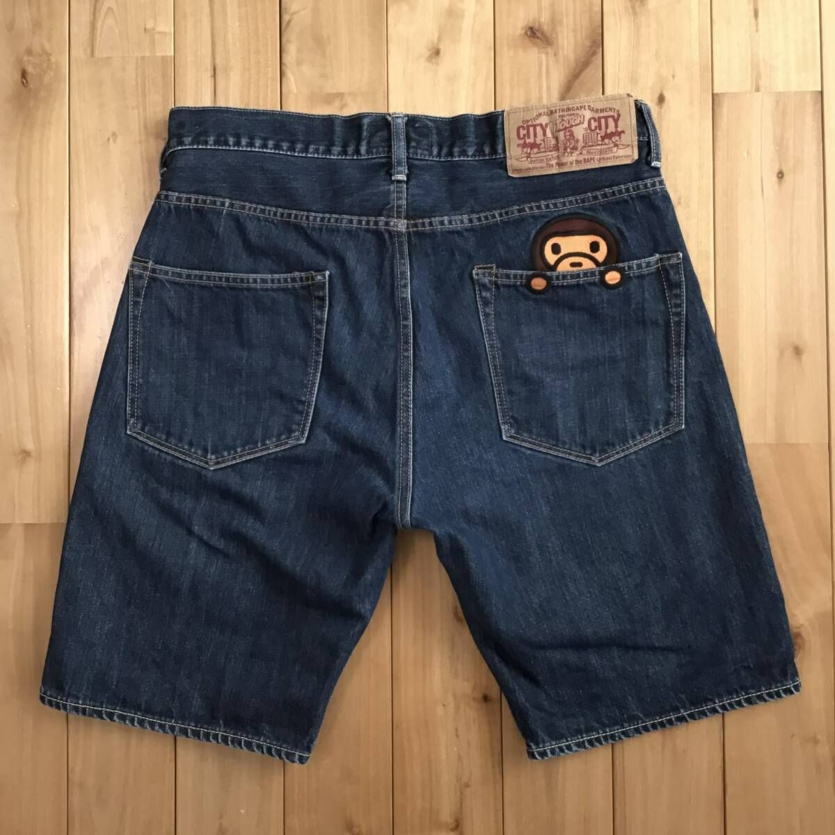 Milo 刺繍 デニム ハーフパンツ Mサイズ a bathing ape BAPE denim shorts マイロ デニム エイプ ベイプ jeans ショーツ NIGO ty5al
