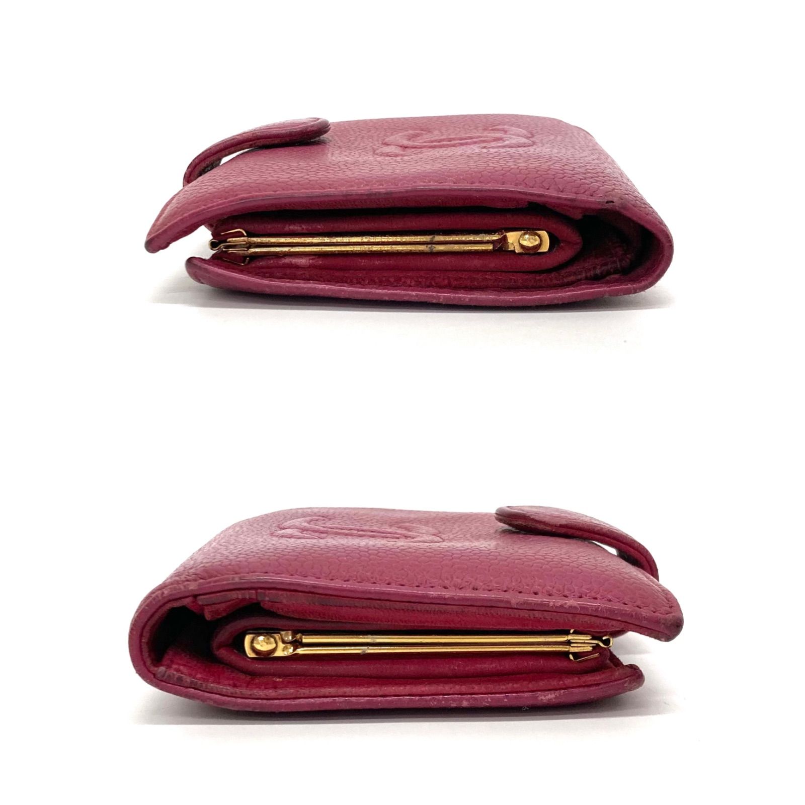 ◇CHANEL◇シャネル ココマーク キャビアスキン 二つ折り財布 がま口