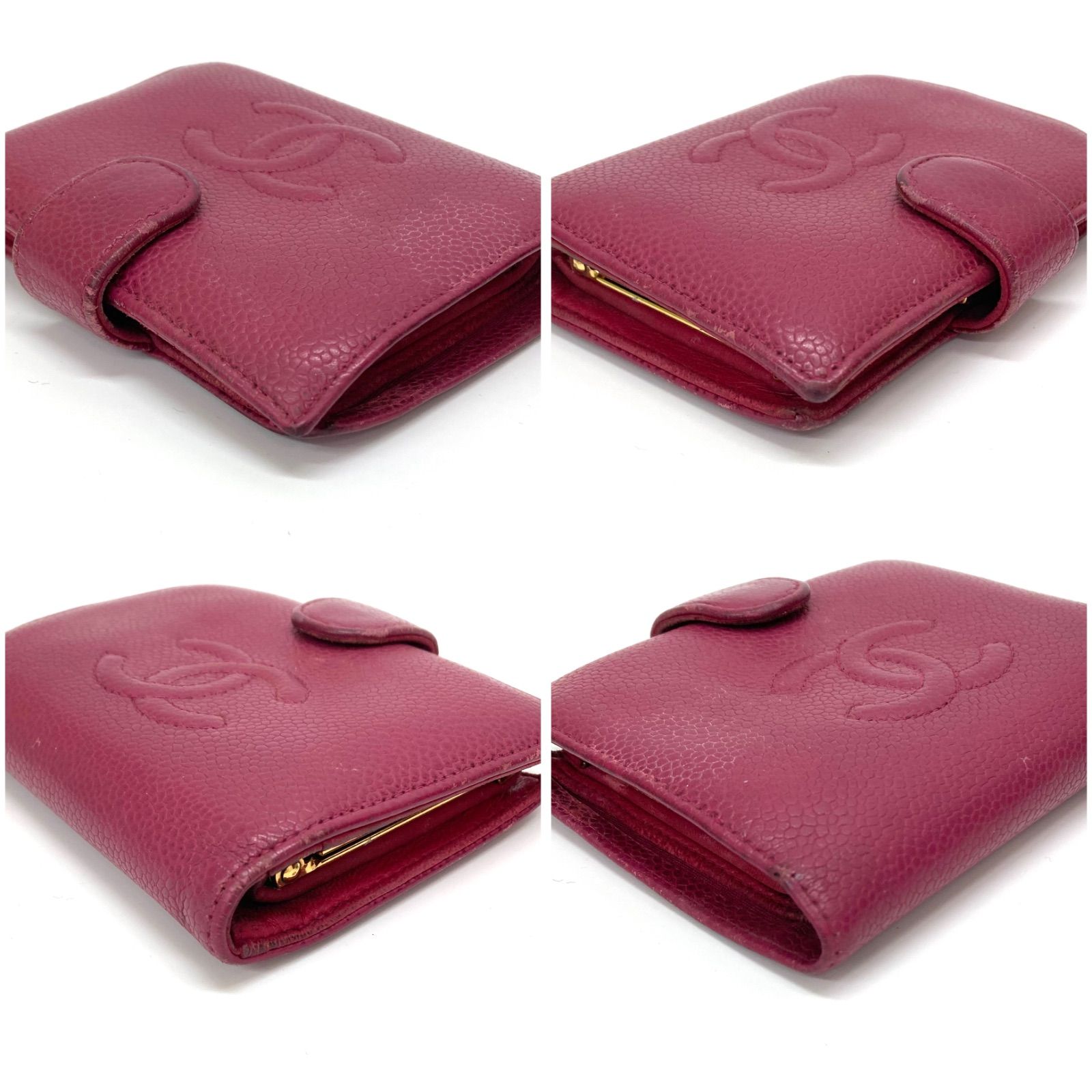 ◇CHANEL◇シャネル ココマーク キャビアスキン 二つ折り財布 がま口