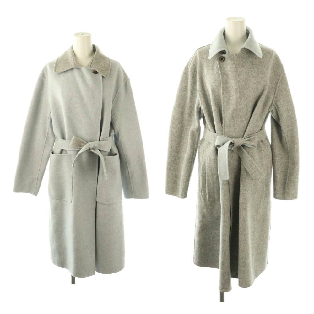 アクアスキュータム AQUASCUTUM ウールリバーコート リバーシブル ロング M グレー ライトブルー |HK OS