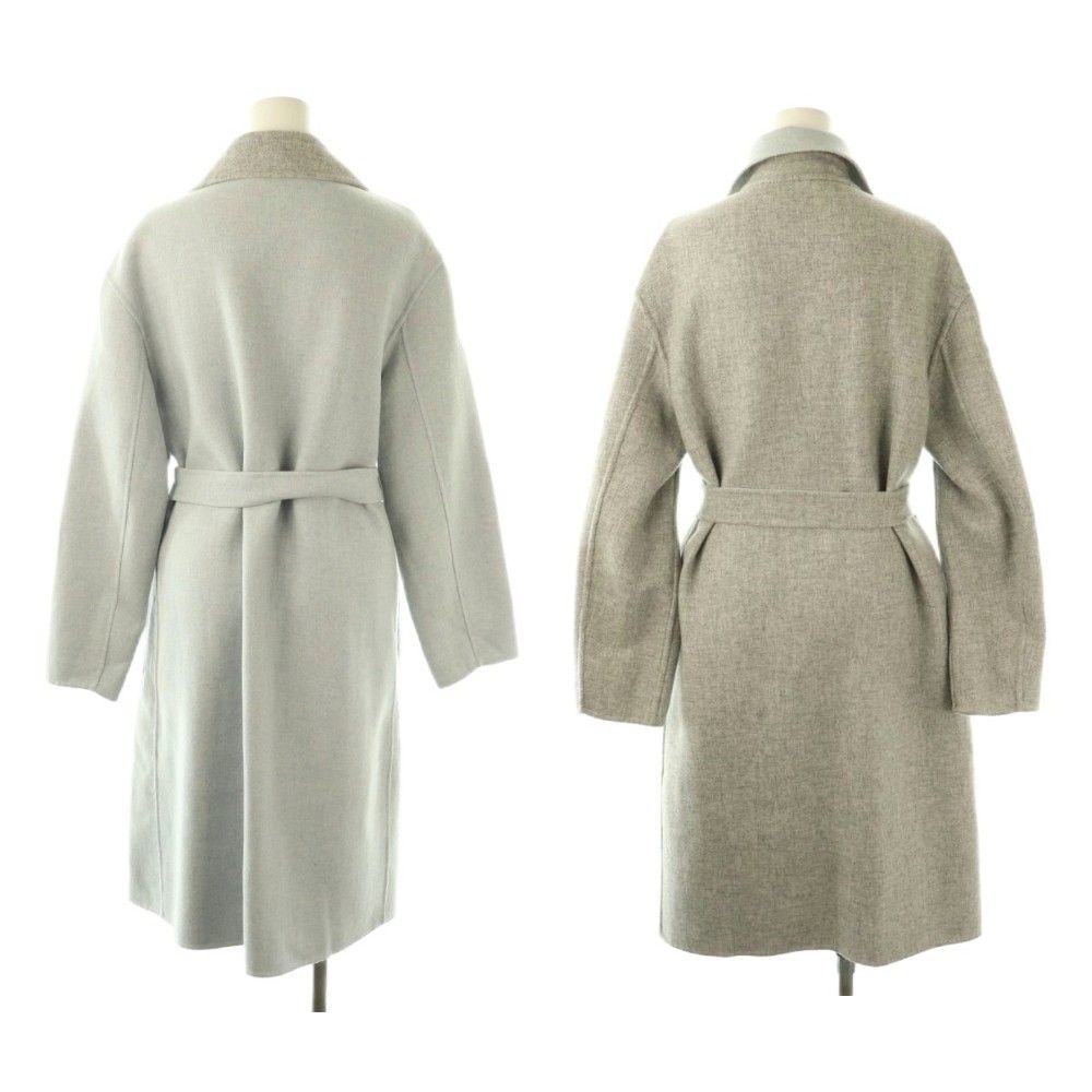 アクアスキュータム AQUASCUTUM ウールリバーコート リバーシブル ロング M グレー ライトブルー HK OS