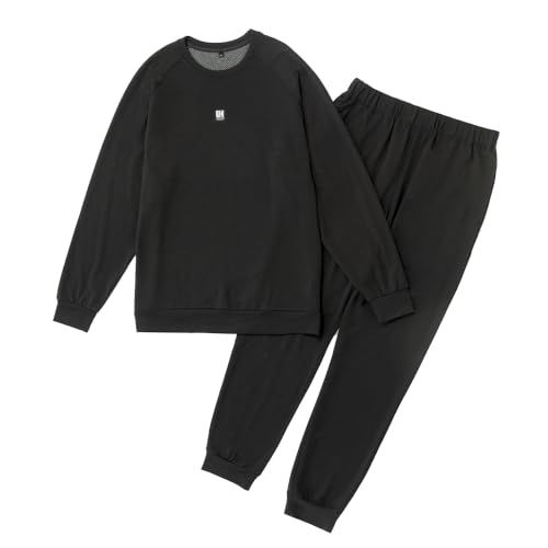 ベイシア 血行促進ルームウェア メンズ パジャマ 上下セット 遠赤外線 ストレッチミニ裏毛 吸湿保温 リラックスウェア 部屋着 ルームスーツ ブラック グリーン M LLpo