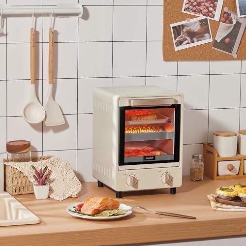 COMFEE オーブントースター 縦型 8 L トースト 焼き 上下ヒーター搭載 1000 W 15分タイマー 焼きムラ抑え スライドオープンドア パンくずトレイ 受け皿 付き スリム レトロ CF MF 082 AY アイボリーpo