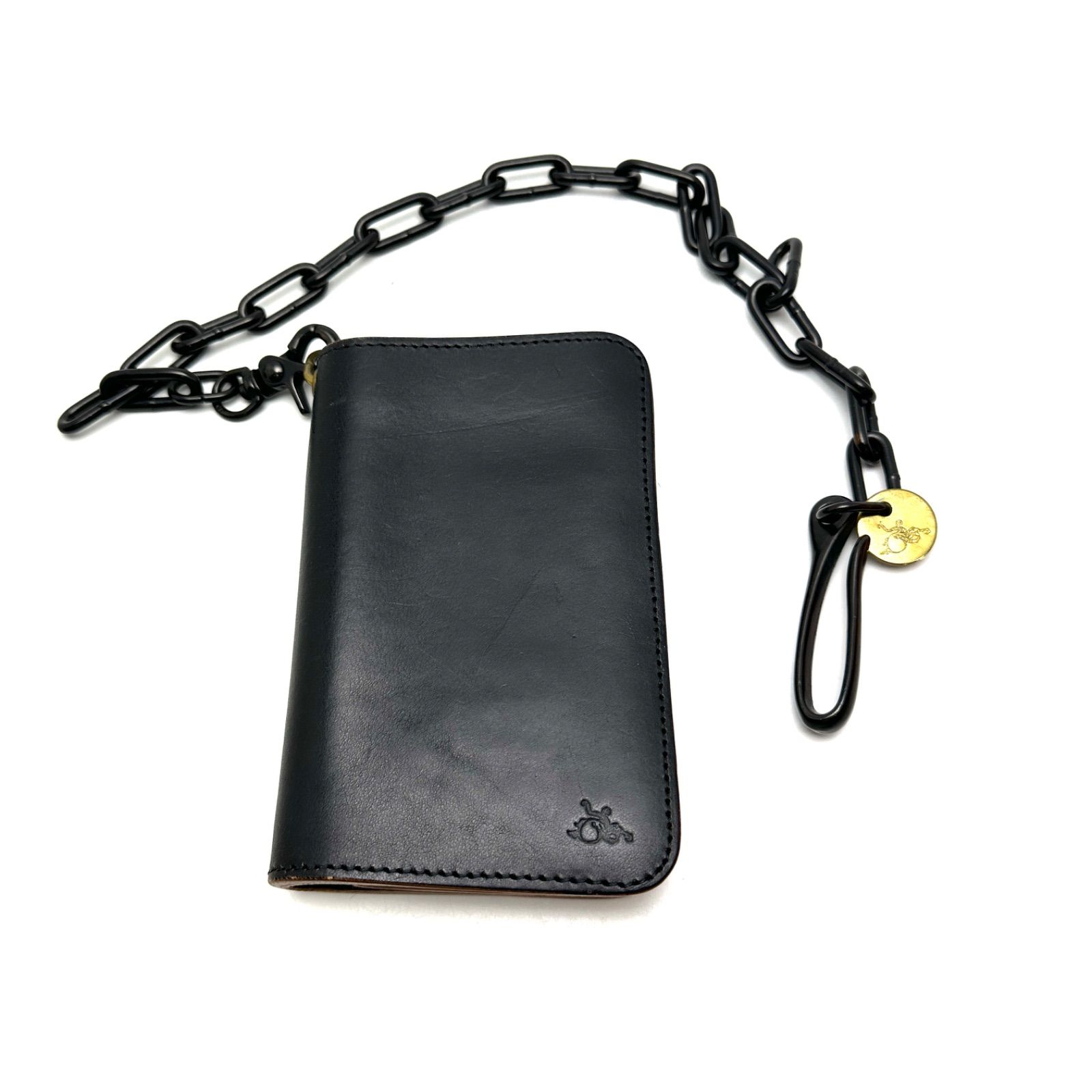 元住吉 革蛸 カワタコ チェーンウォレット付 革財布 ブラック メンズ