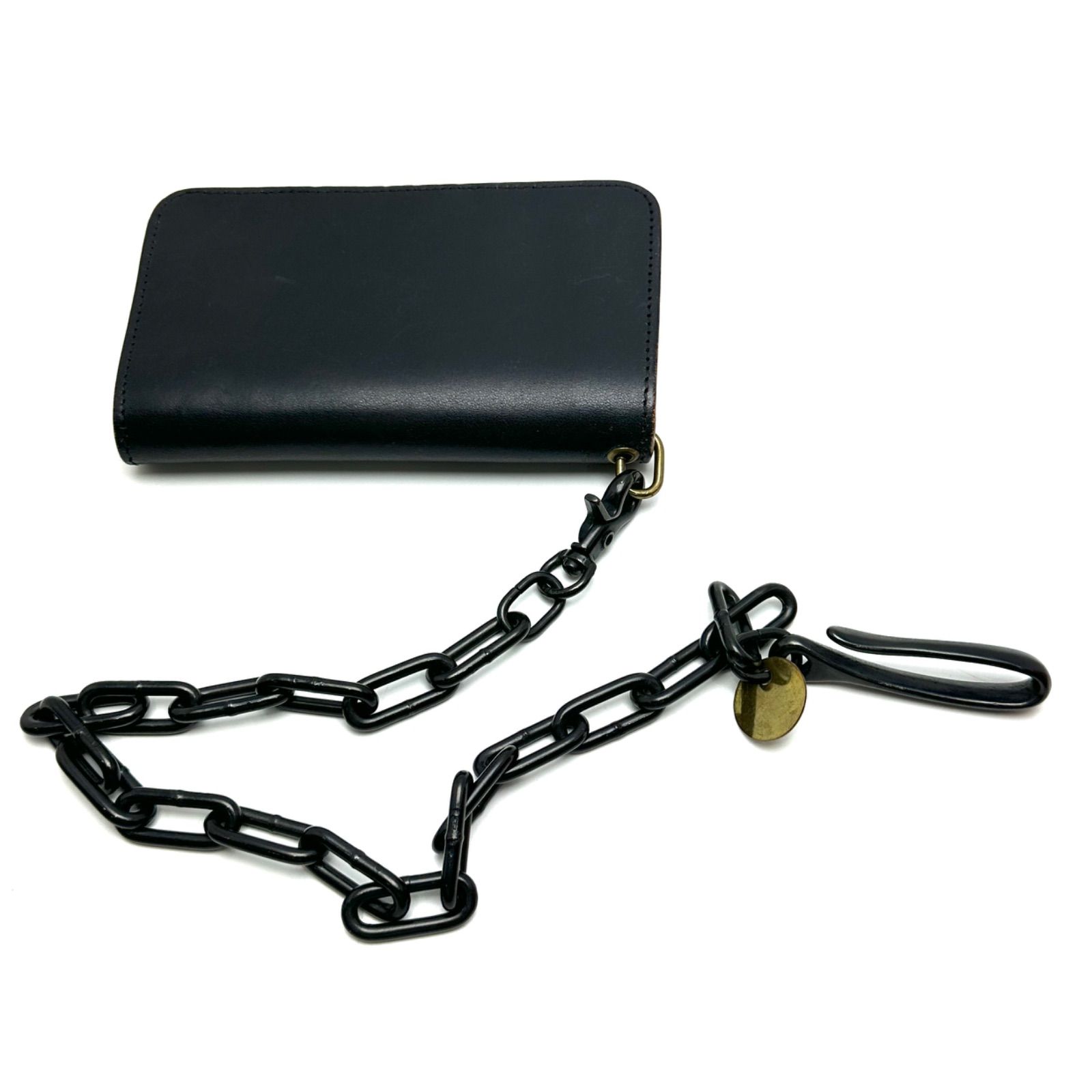 元住吉 革蛸 カワタコ チェーンウォレット付 革財布 ブラック メンズ