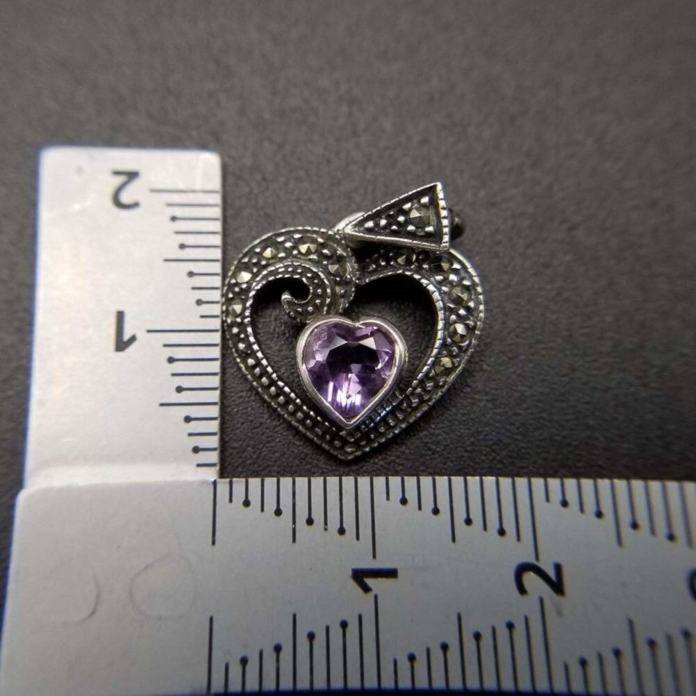 FAS アメジストガラス ハートフレーム マーカサイト装飾 925 シルバー