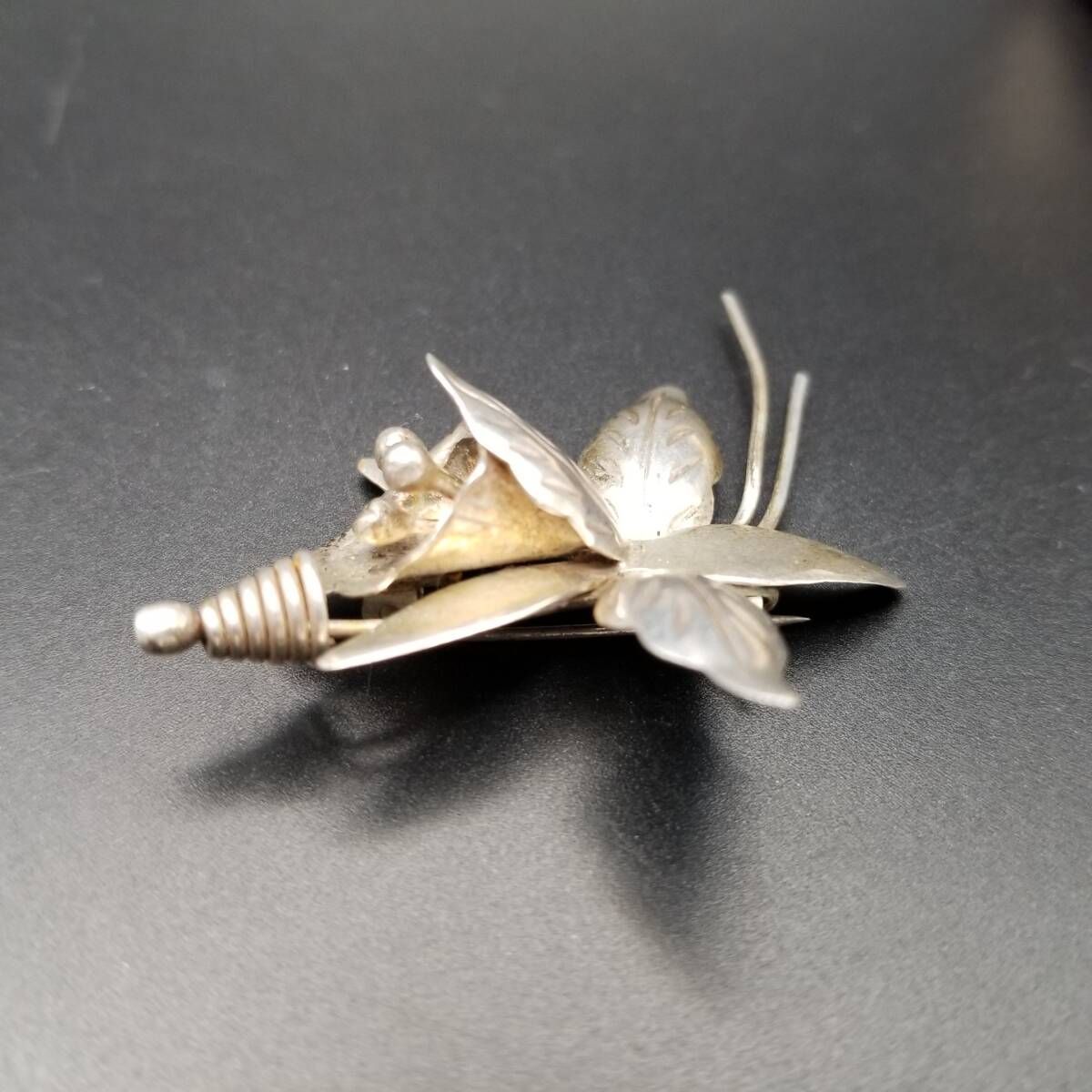 AS メキシコ 925 シルバー 蘭の花 ヴィンテージ フラワー ブローチ 銀