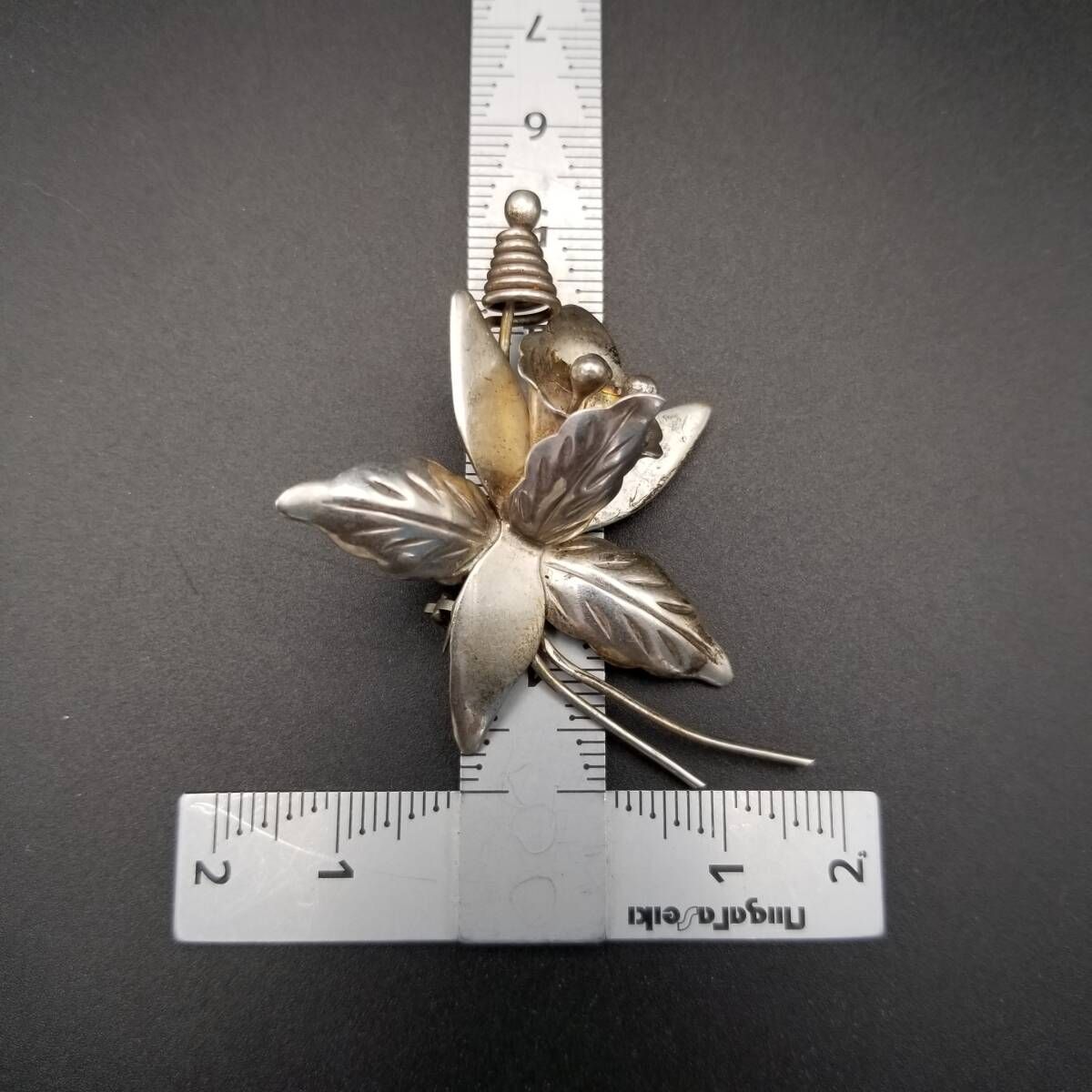 AS メキシコ 925 シルバー 蘭の花 ヴィンテージ フラワー ブローチ 銀