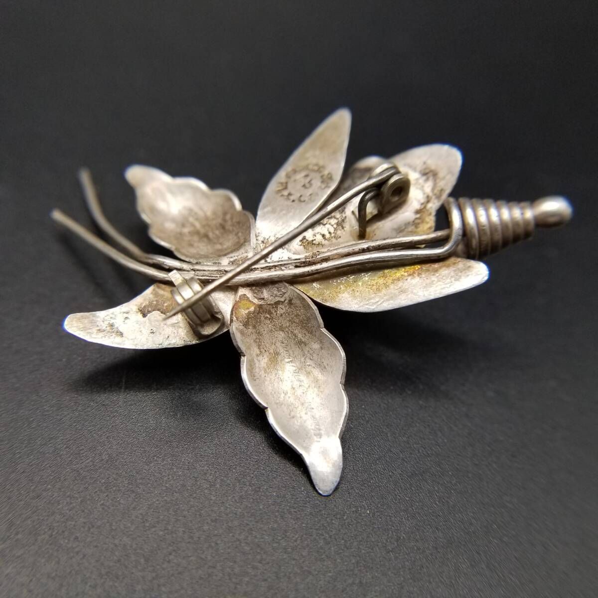 希少　ヴィンテージ　Mexico シルバー　ブローチ AS メキシコ 925 シルバー 蘭の花 ヴィンテージ フラワー ブローチ 銀