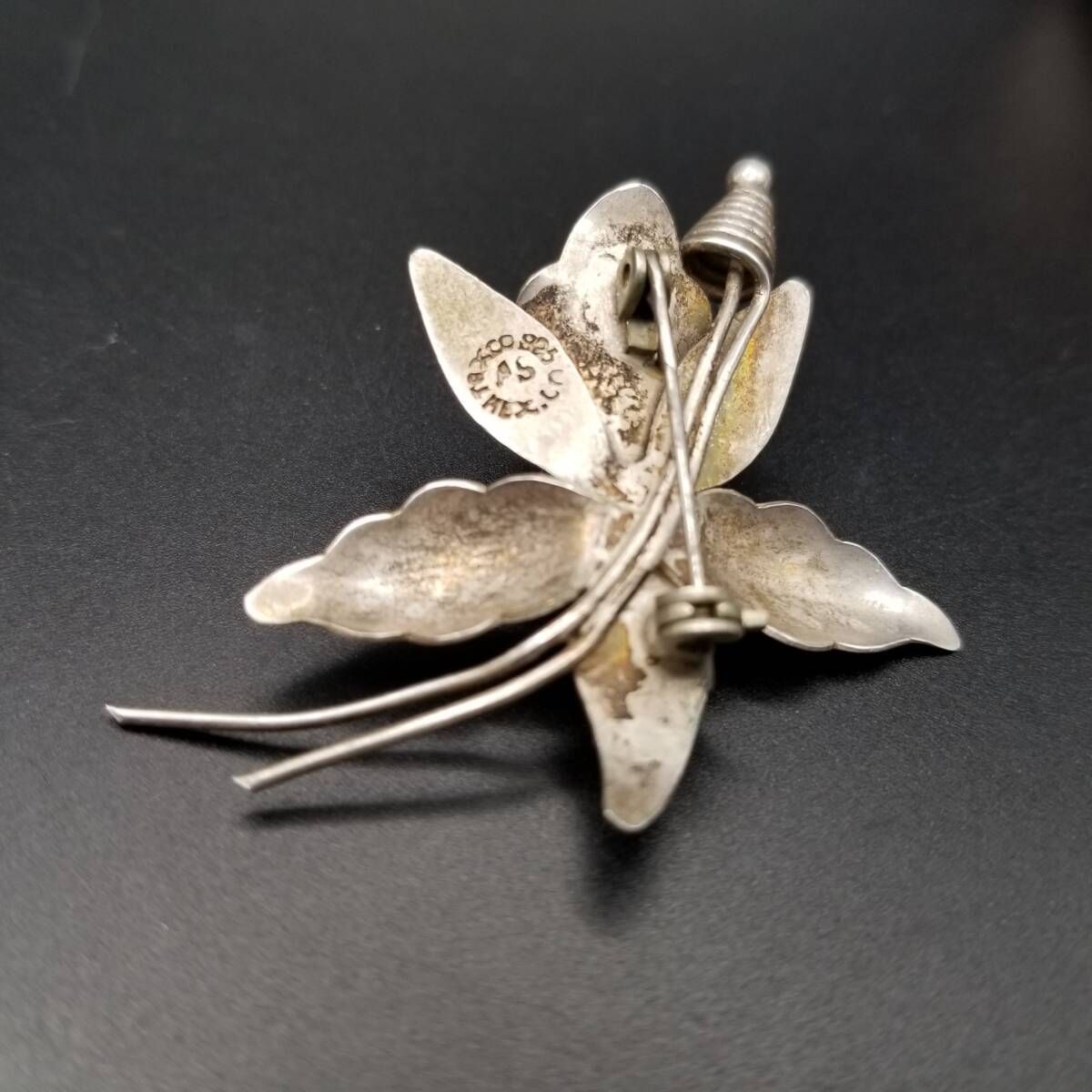 AS メキシコ 925 シルバー 蘭の花 ヴィンテージ フラワー ブローチ 銀