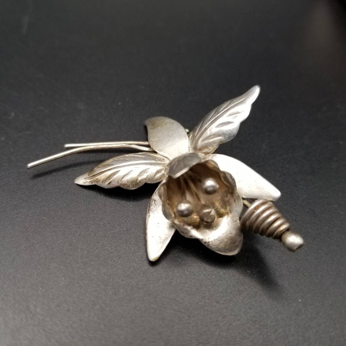 AS メキシコ 925 シルバー 蘭の花 ヴィンテージ フラワー ブローチ 銀