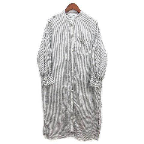 ネストローブ nest Robe バンドカラー リネン ストライプ シャツ  