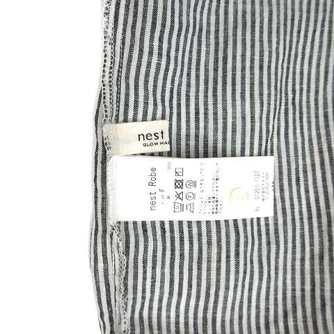 ネストローブ nest Robe バンドカラー リネン ストライプ シャツ  