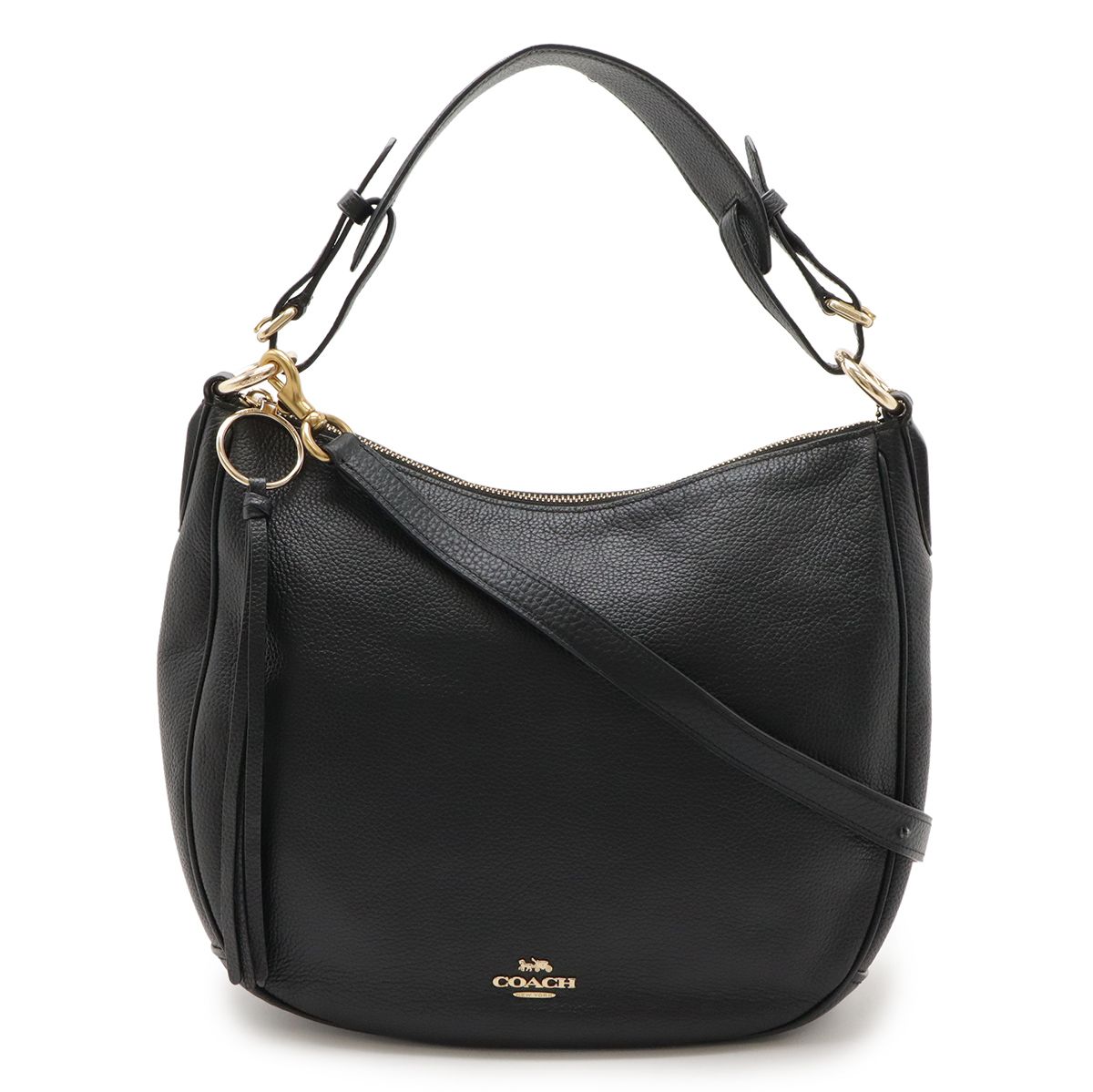 COACHコーチ ホーボー ワンショルダーバッグ ブラック レザー 金具 
