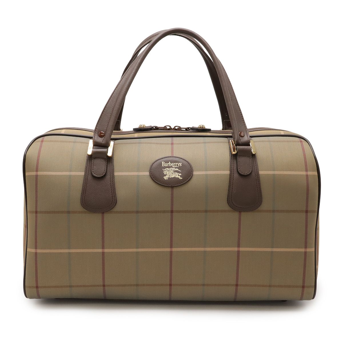 BURBERRY バーバリー Burberrys バーバリーズ チェック柄 ボストンバッグ ハンドバッグ トラベルバッグ 旅行 キャンバス レザー カーキ ブラウン 茶