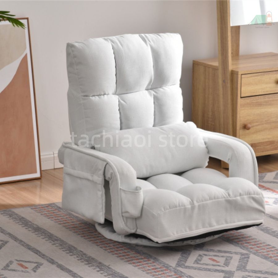 回転式座椅子 肘掛け ハイバック 座いす リクライニング 1人掛けソファー フロア ソファー リラックスチェア 折りたたみ リクライニングチェアー ファブリック 座イス おしゃれ 椅子 チェアー いす ホワイト