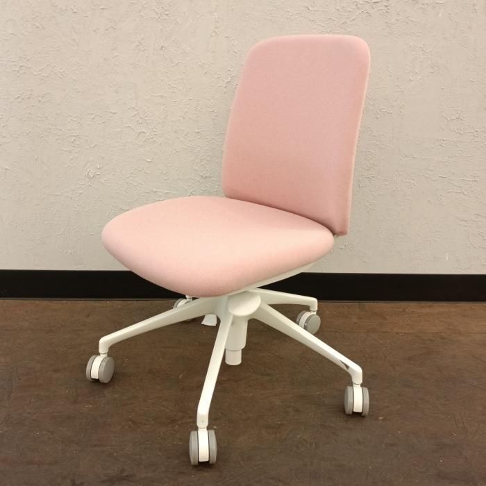 オカムラ オフィスチェア 肘なし ライブスエントリーチェア CD 13 WW FXW 8 製 ピンク 5本脚 ホワイトボディ インターロック 肘無し デスクチェア チェア イス 椅子
