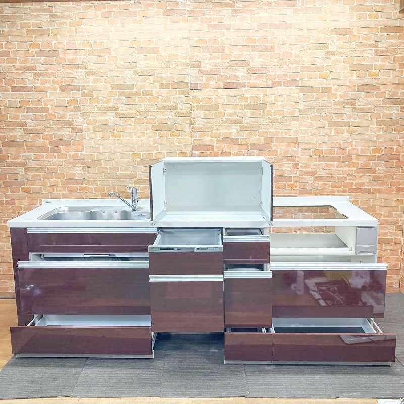 品 上品 Panasonic 食洗機付 混合栓 ソフトクローズ 人工大理石製 システムキッチン 幅250 cm 2500 mm 吊戸棚セット ブラウン系 10 L