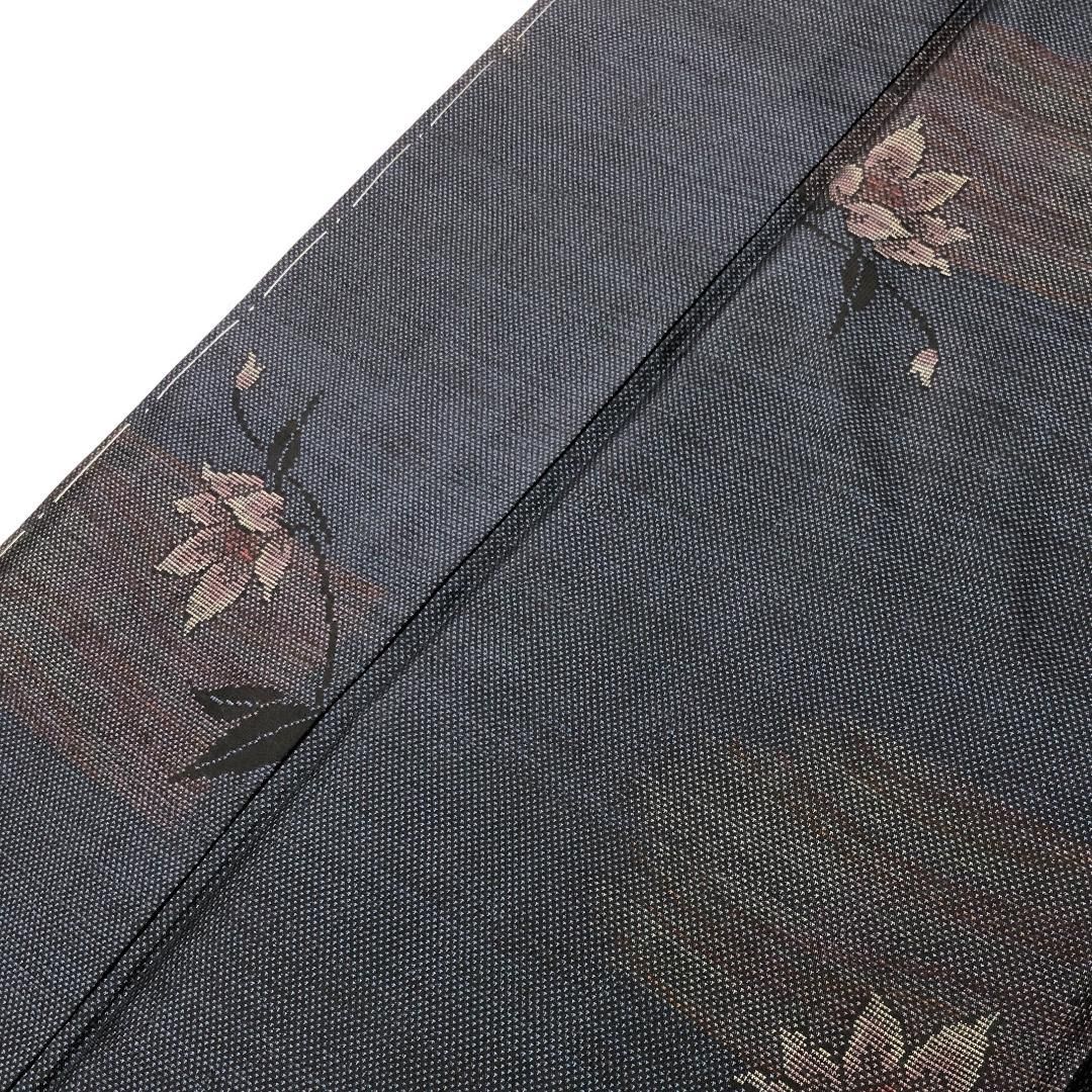 本場大島紬 藍泥染 カタス 7マルキ 花模様 紺鉄色 しつけ糸 K-5212