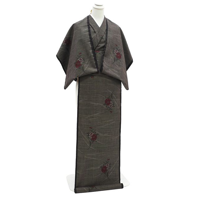 本場大島紬 着物 着尺 反物 正絹 大島紬 ７マルキ カタス式 泥染め こげ茶色 カーネーション 花 カジュアル 春 秋 冬 上質 紬 未仕立て みやがわ sb 16738