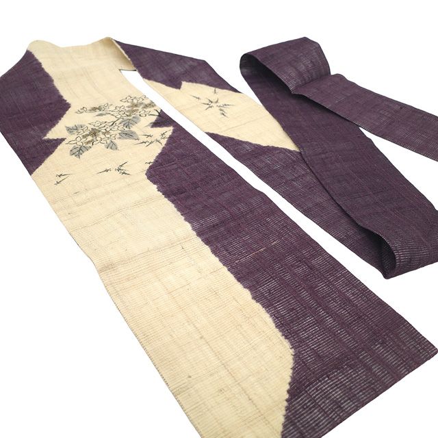 新古品】 夏物 名古屋帯 未使用 正絹 紗紬 九寸 手描き 金彩加工 濃紫