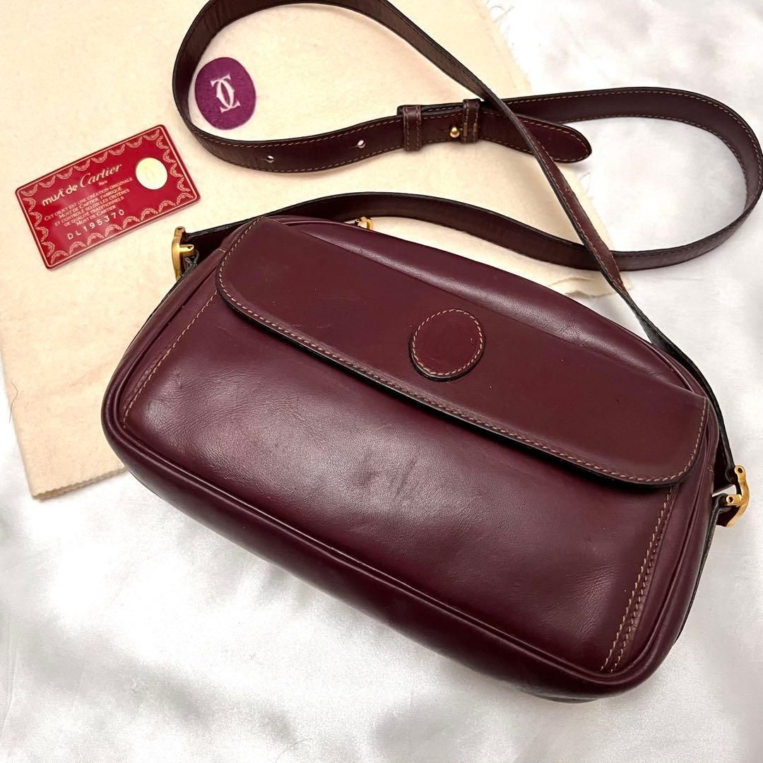 ◇美品◇カルティエ　マストライン　コンパクト財布　ゴールド×ボルドー　がま口 ◇美品◇カルティエ マストライン コンパクト財布 ゴールド×ボルドー