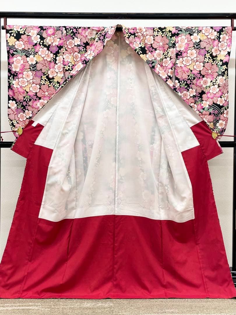 二尺袖 ポリエステル着物 金彩 銀通し 紋意匠 桜尽くし 袴向き MOP532