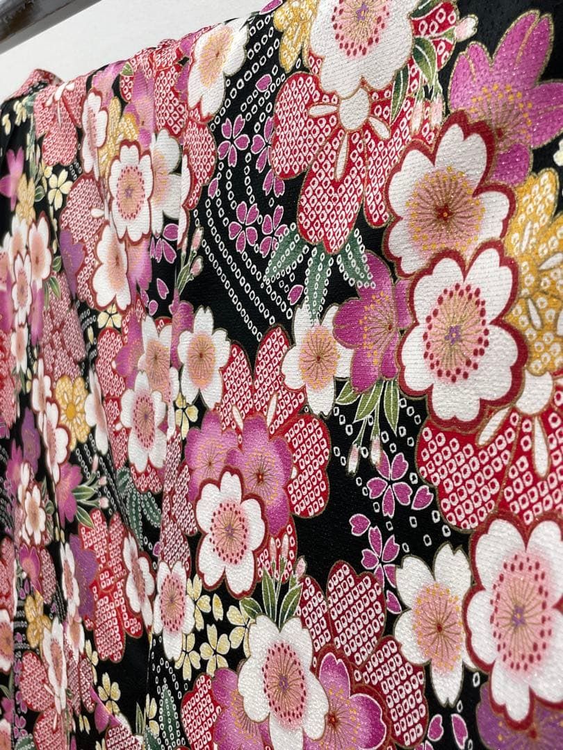 二尺袖 ポリエステル着物 金彩 銀通し 紋意匠 桜尽くし 袴向き MOP 532