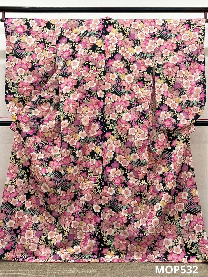 二尺袖 ポリエステル着物 金彩 銀通し 紋意匠 桜尽くし 袴向き MOP 532