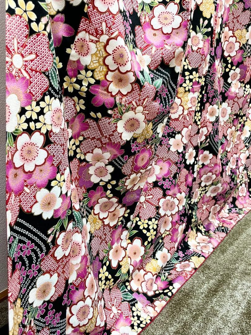 二尺袖 ポリエステル着物 販売 金彩 銀通し 紋意匠 桜尽くし 袴向き MOP532