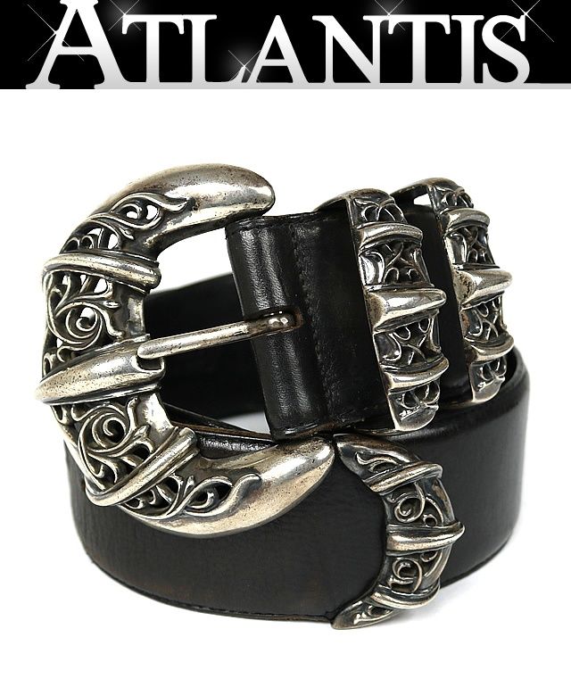 CHROME HEARTS クロムハーツ 2インチ 3 PC タロン ベルト レザー メンズ シルバー SV 925 size 32 黒 101348