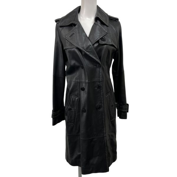 DKNY ラムレザー　ロングコート　ブラック　羊革　サイズ4 ベルト付き □ ダナキャランニューヨーク DKNY レザージャケット コート アウター