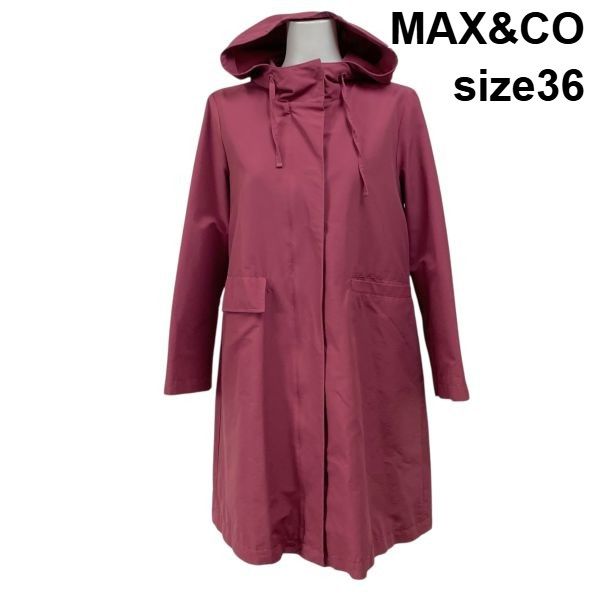 マックスアンドコー MAX CO フーデッドコート レインコート 長袖 ロング丈 フード マルーン コットン混 36 S 7号 レディース 5 Y 211