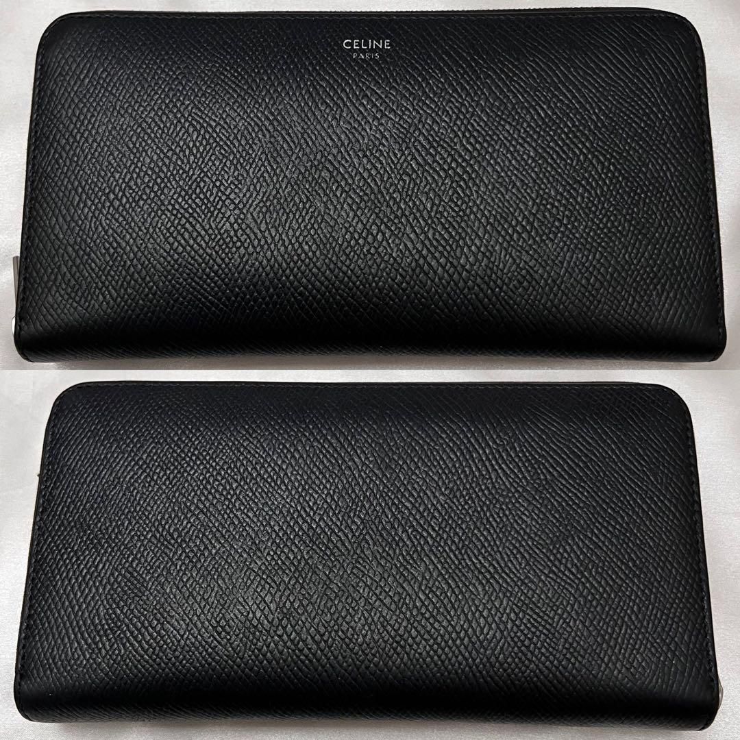 セリーヌ ラージジップウォレット ブラック シルバー金具 レザー