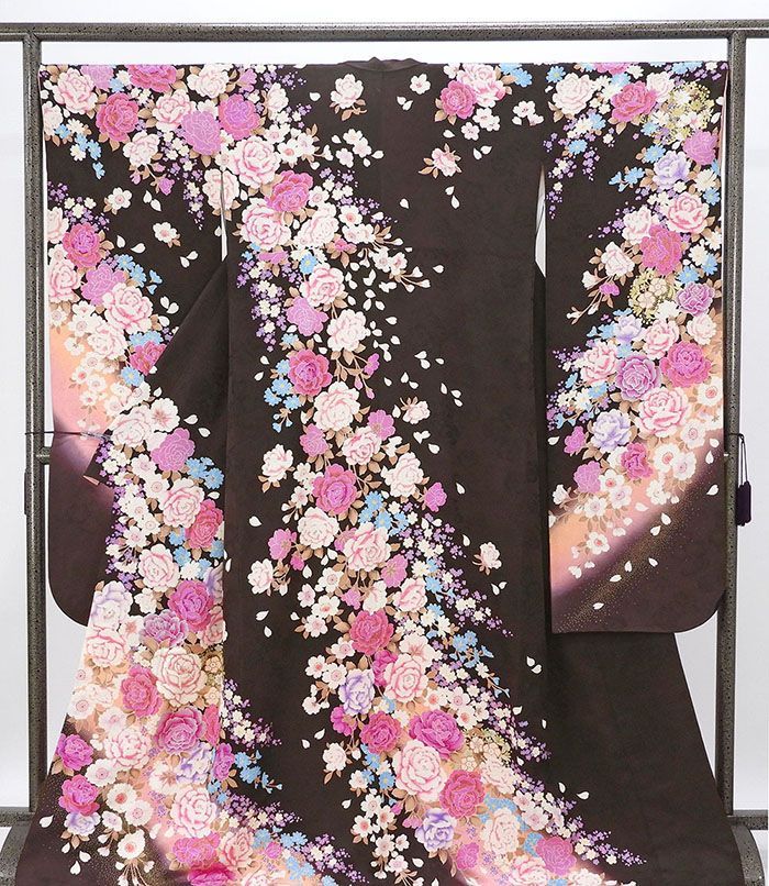 振袖 正絹 花 身丈170 cm 裄丈67.5 リサイクル 着物 フォーマル 成人式 e 4146