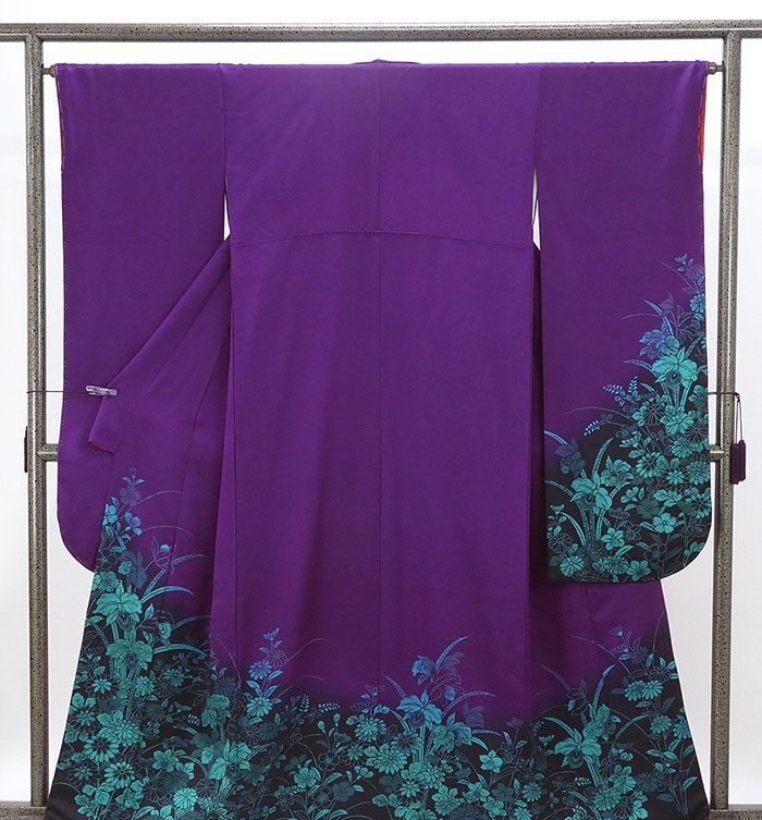 振袖 正絹 蘭 萩 撫子 身丈161 cm 裄丈64.5 リサイクル 着物 フォーマル 成人式 e 4141