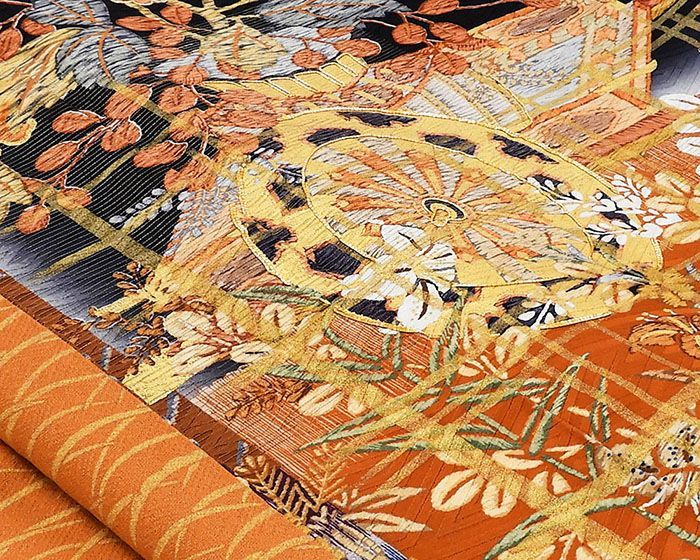  振袖 正絹 四季花 源氏車 身丈167 cm 裄丈64.5 リサイクル 着物 フォーマル 成人式 e 4139 振袖 着物