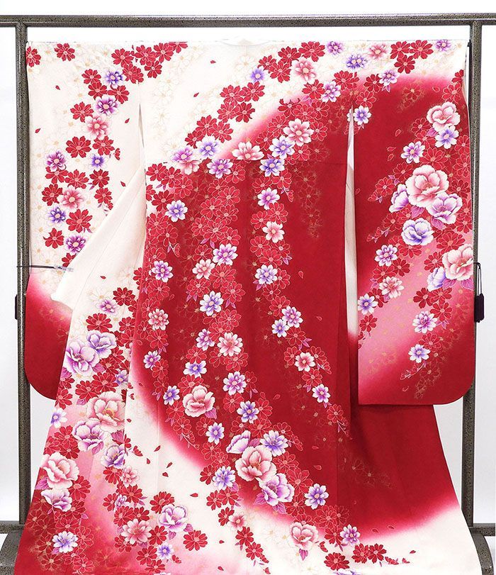 振袖 正絹 花 身丈168 cm 裄丈70 リサイクル 着物 フォーマル 成人式 e 4137