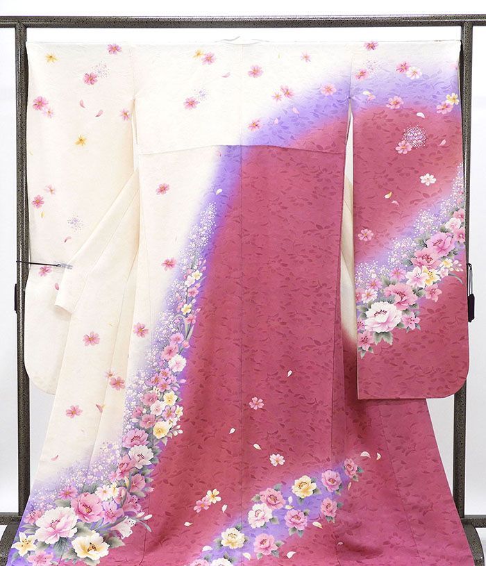 振袖 正絹 花 身丈173 cm 裄丈69.5 リサイクル 着物 フォーマル 成人式 e 4136