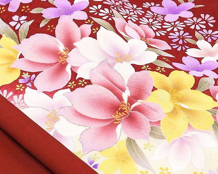 振袖 正絹 花 身丈158.5cm 裄丈64cm リサイクル 着物 フォーマル 成人