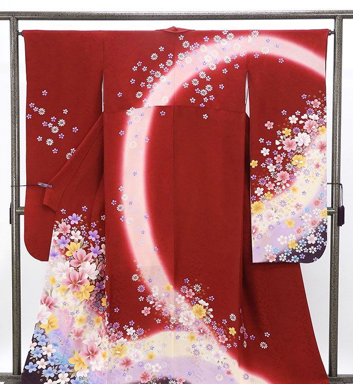 振袖 正絹 花 身丈158.5 cm 裄丈64 リサイクル 着物 フォーマル 成人式 e 4135