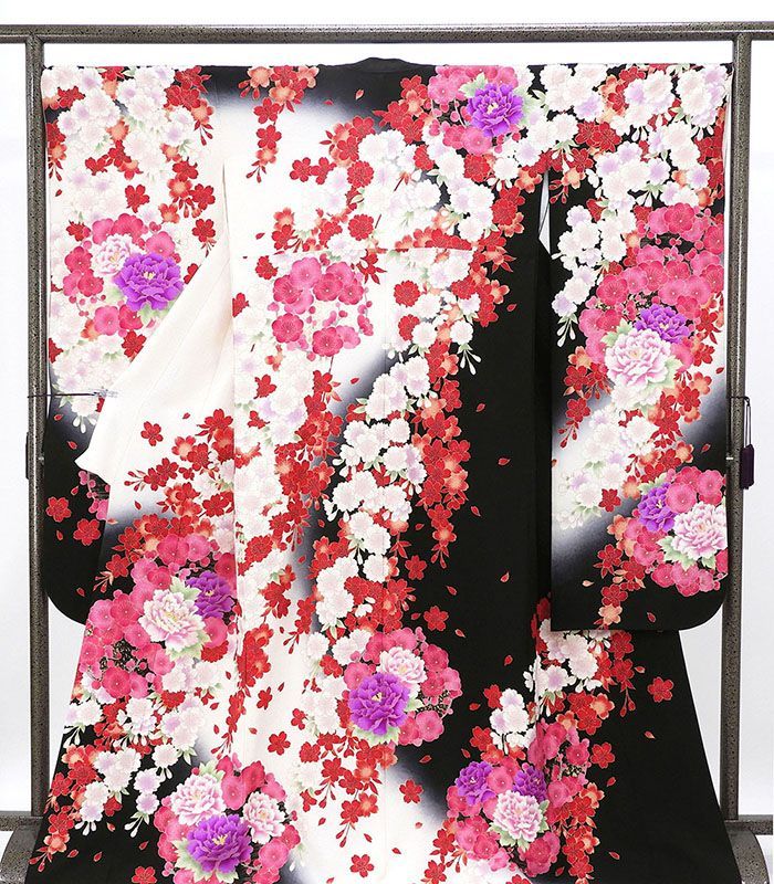 振袖 正絹 四季花 椿 牡丹 桜 身丈168 cm 裄丈67.5 リサイクル 着物 フォーマル 成人式 e 4134