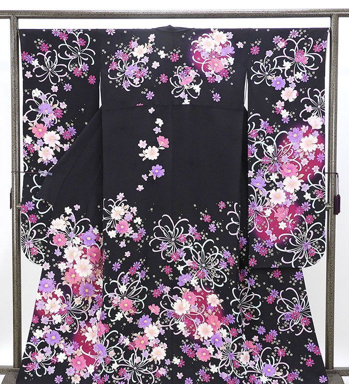 振袖 正絹 花 身丈162 cm 裄丈66.5 リサイクル 着物 フォーマル 成人式 e 4133