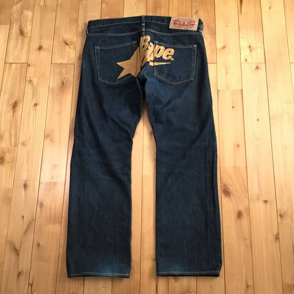 最終値下げ！アベイシングエイプ ベイプスタ 刺繍 デニムスカート Y2K BAPESTA 刺繍 デニム パンツ Mサイズ a bathing ape star BAPE sta