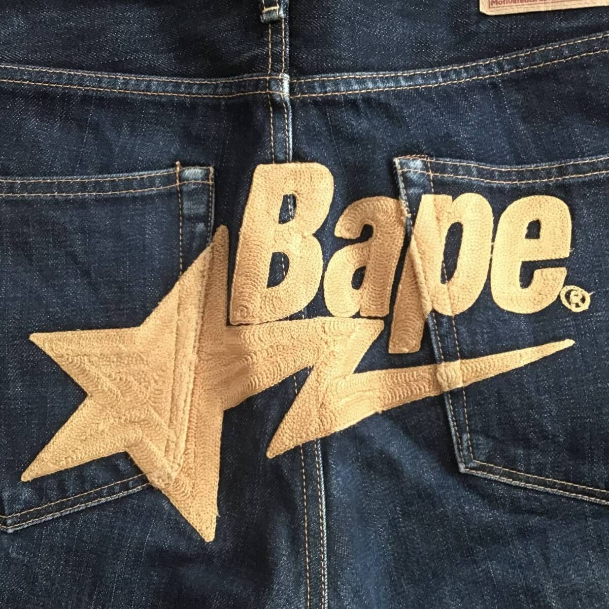 BAPESTA 刺繍 デニム パンツ Mサイズ a bathing ape star BAPE sta