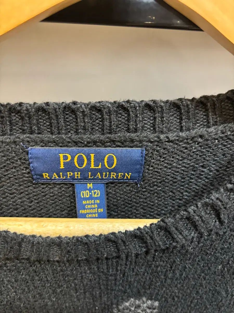 10 12 Y 約55 ポロ ラルフローレン ポロベア 刺繍デザインテープ ニット ブラック ミン