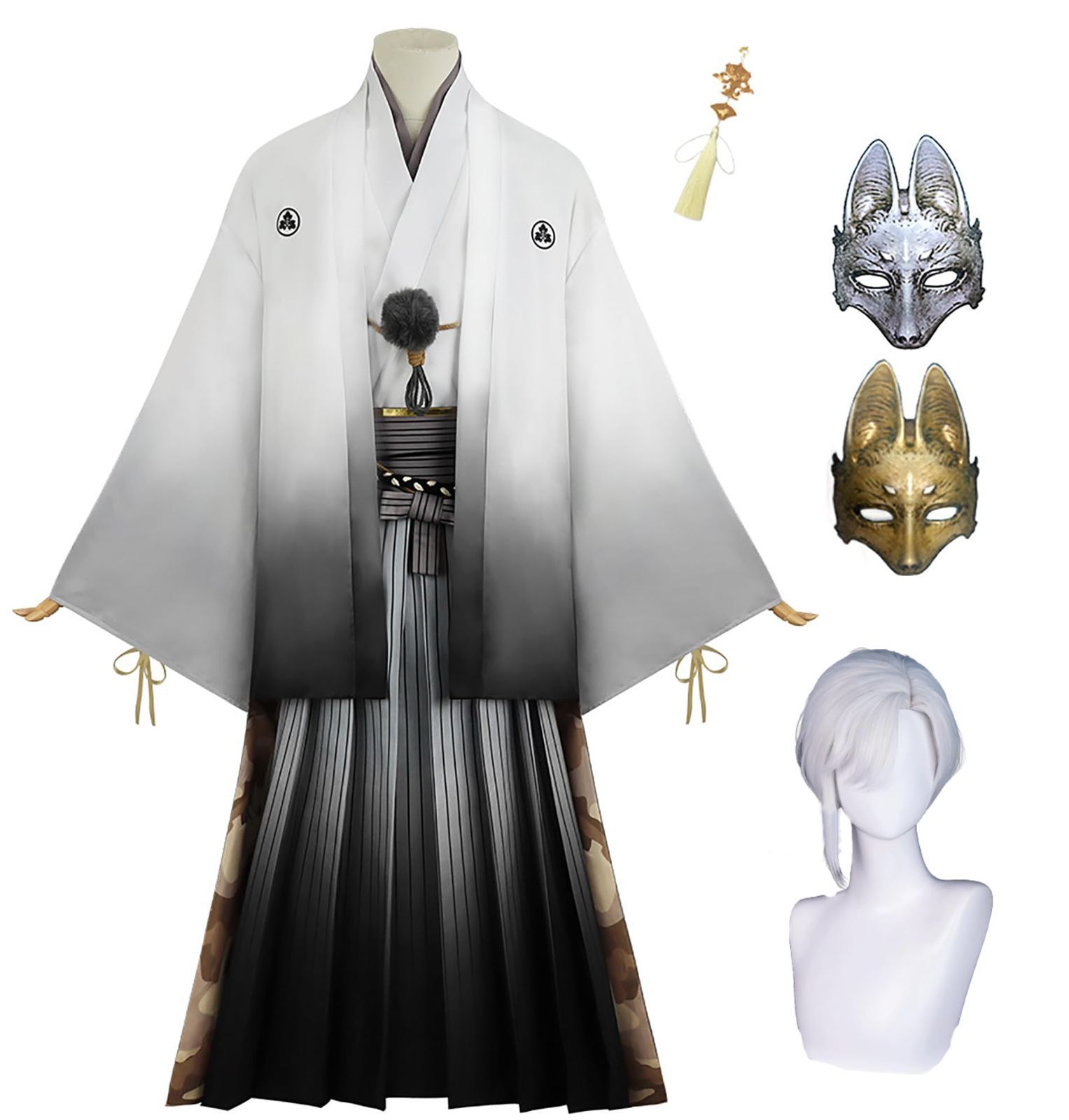 常喜寿幸 着物 和服 コスプレ衣装 仮面 耳飾り付き ウィッグ付き リスマス 舞台 演出服 大人用 イベ