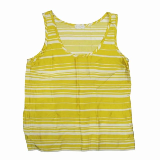 ドリスヴァンノッテン DRIES VAN NOTEN シルク混 サテン ランダムボーダー タンクトップ ノースリーブ トップス カットソー 38 黄色 イエロー C 56 レディース