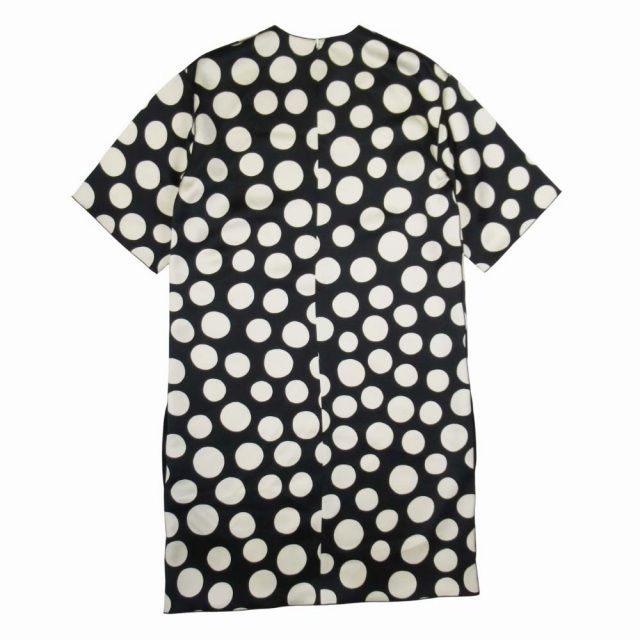 13 ss セリーヌ CELINE by Phoebe Philo フィービー期 ドット ワンピース ハーフスリーブ 水玉 総柄 ドレス カットソー 34 黒 ブラック アイボリー レディース