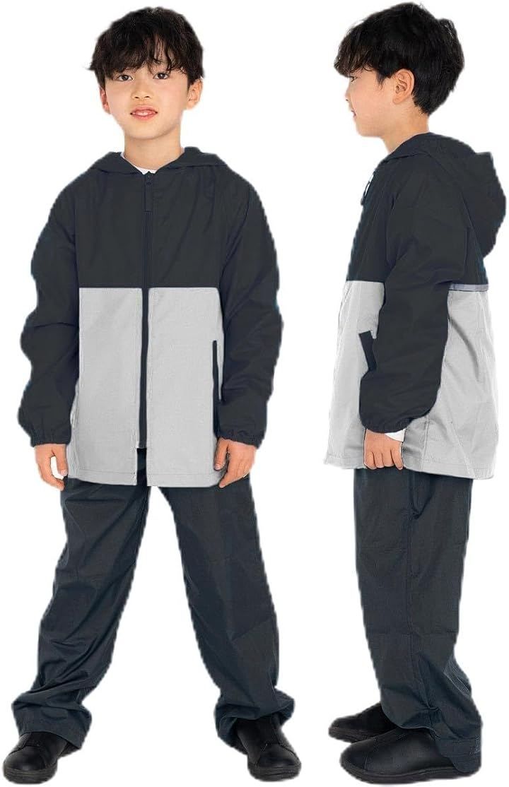 キャプテンＫ レインスーツ 上下 キッズ レインコート セット 雨具 子供 140 レインウェア コンパクト 林間学校 女の子 男の子 (ブラック/グレー，  130)